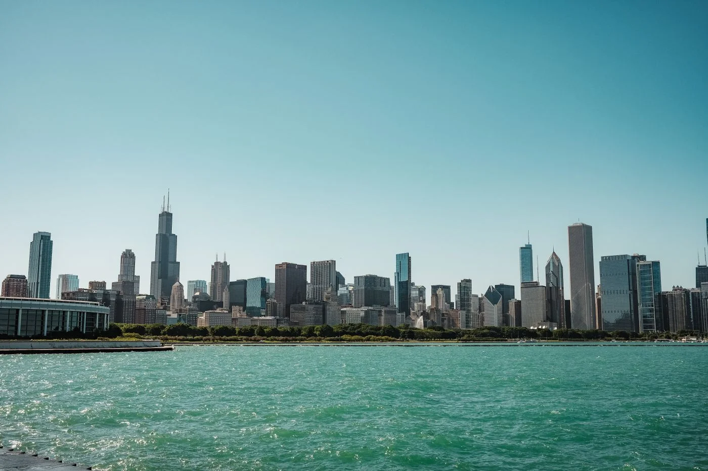 Chicago skyline across Lake Michigan
