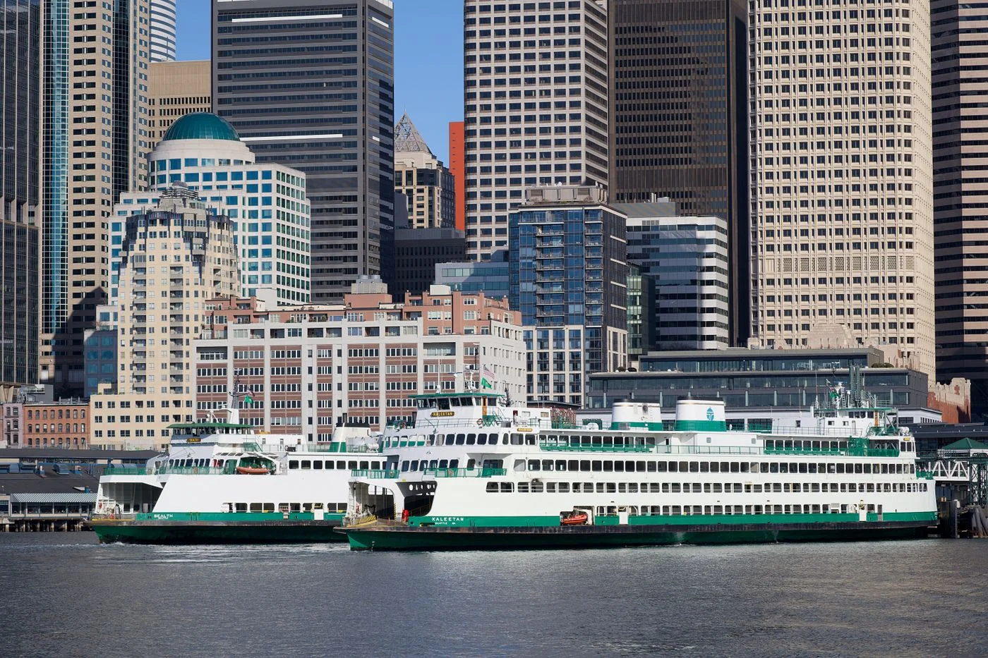 Seattle waterfront skyline and ferries