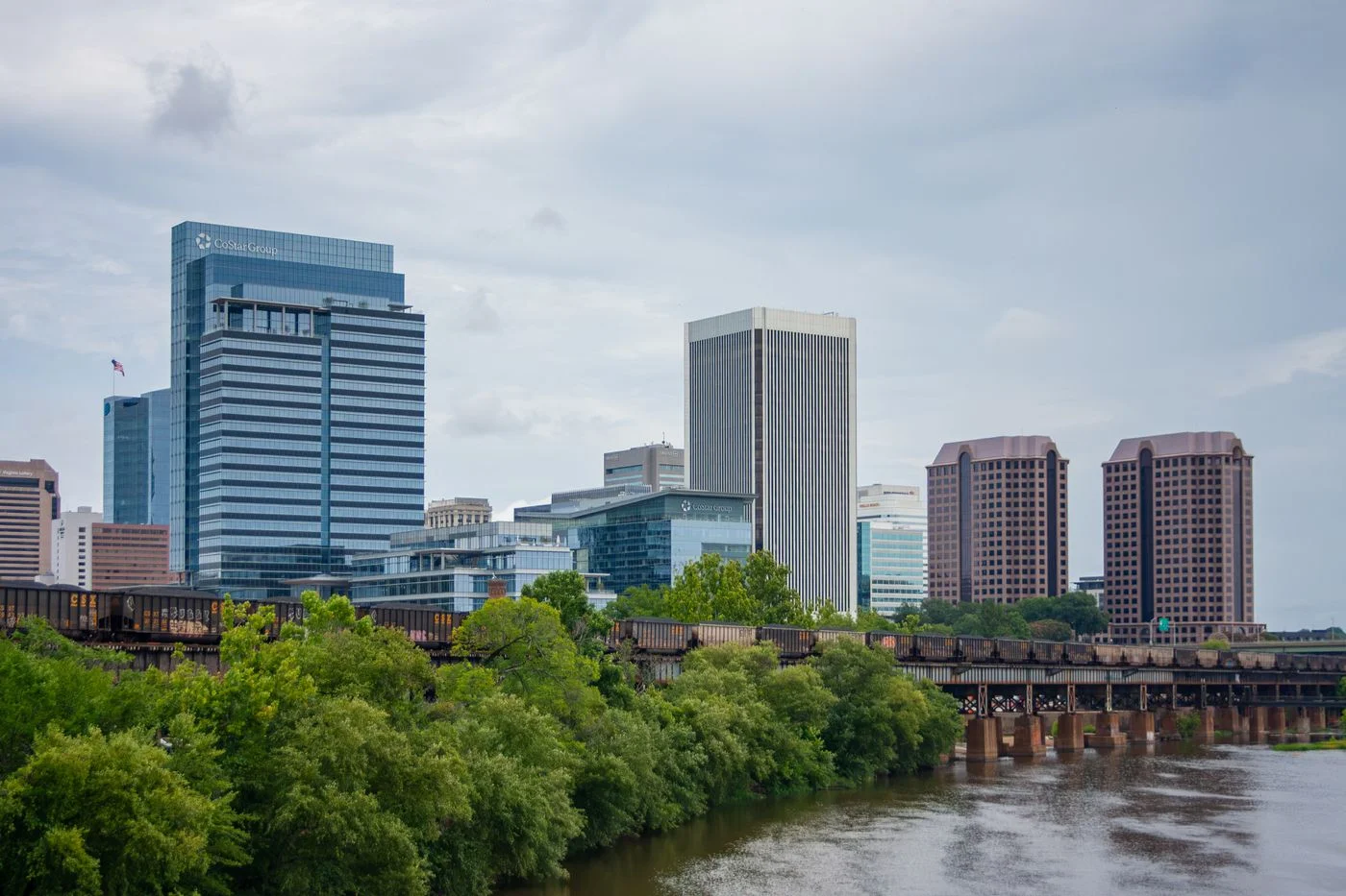 Richmond Virginia skyline beside the James River
