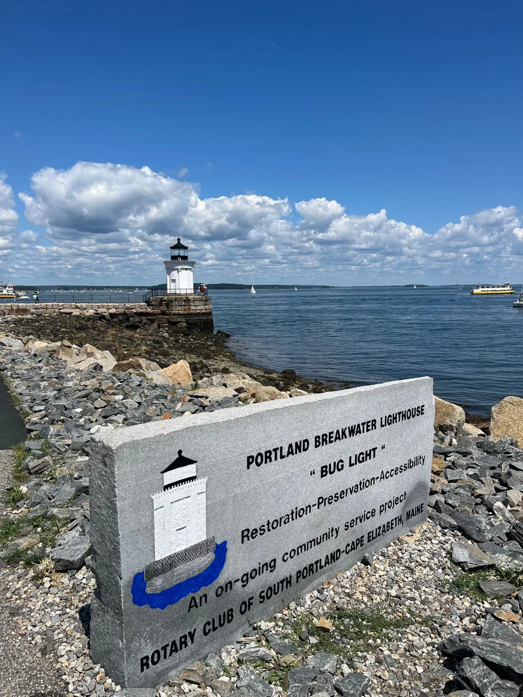 Portland Breakwater Lighthouse beside Portland Harbor in Maine