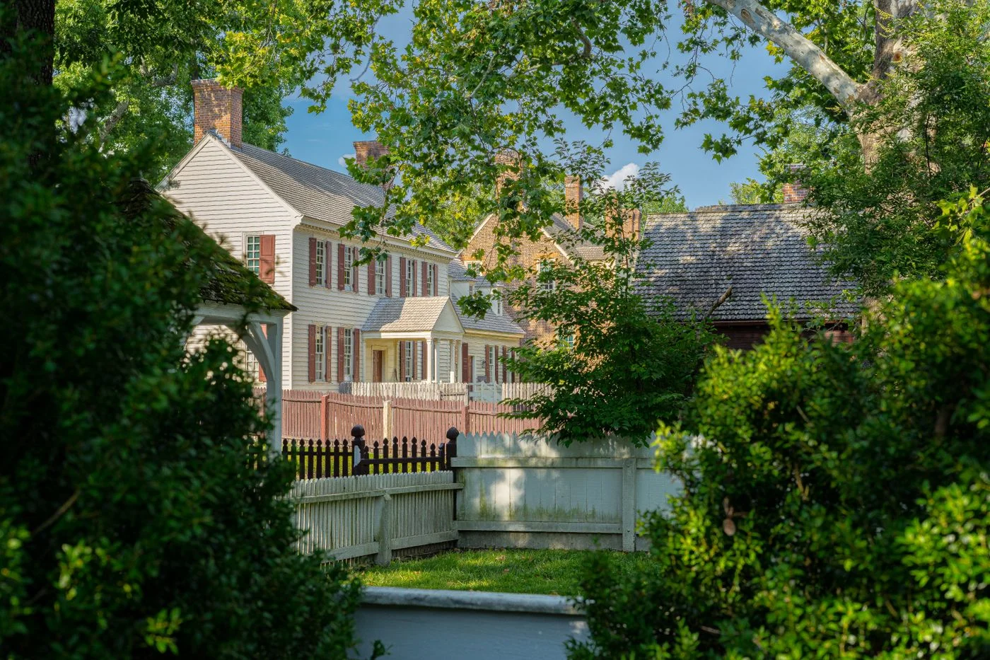 Historic houses and a garden in Williamsburg Virginia