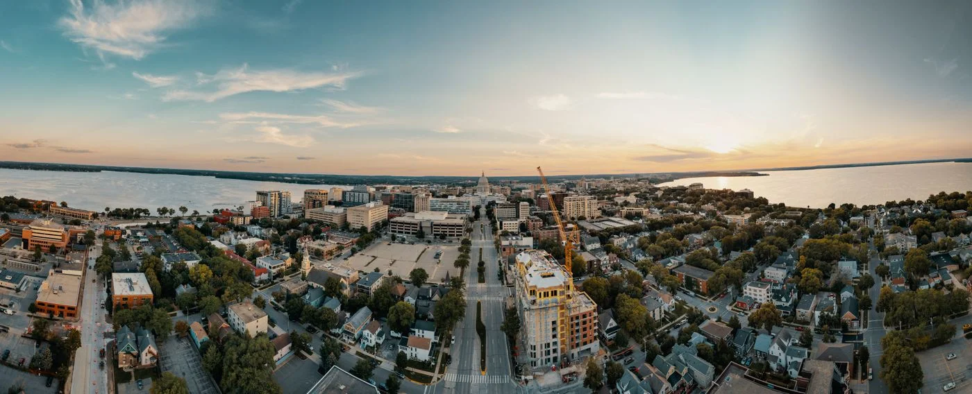 Madison Wisconsin cityscape at sunset