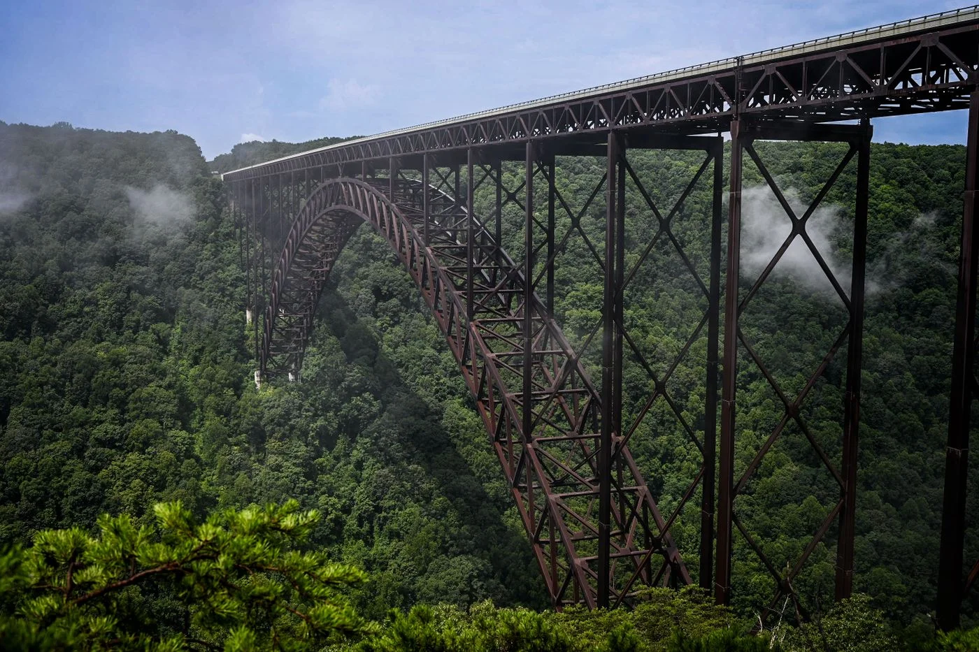 New River Gorge Bridge above the forested gorge