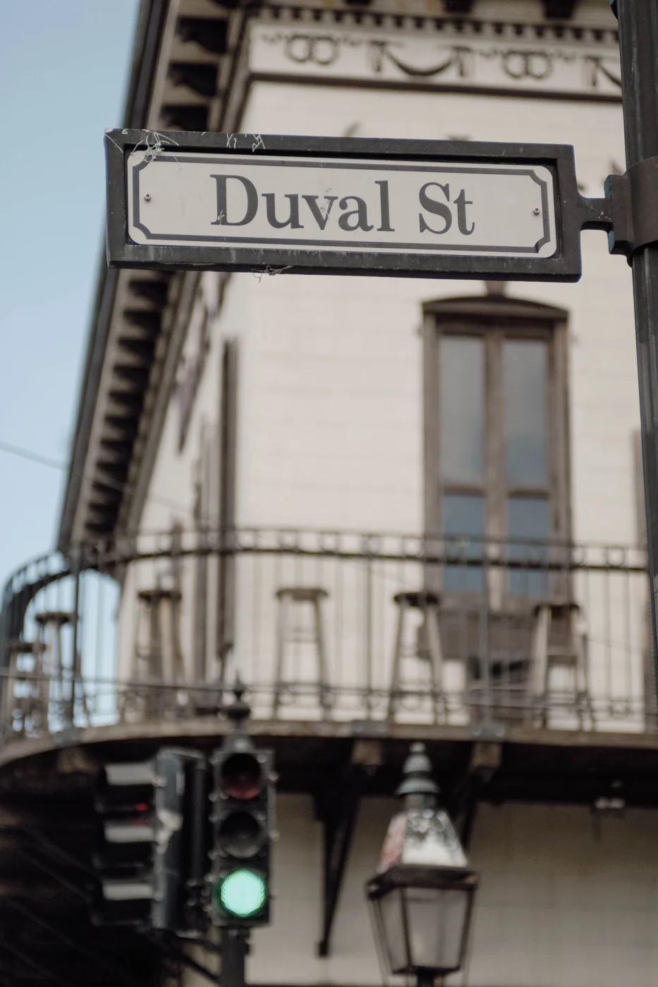 Duval Street sign and architecture in Key West