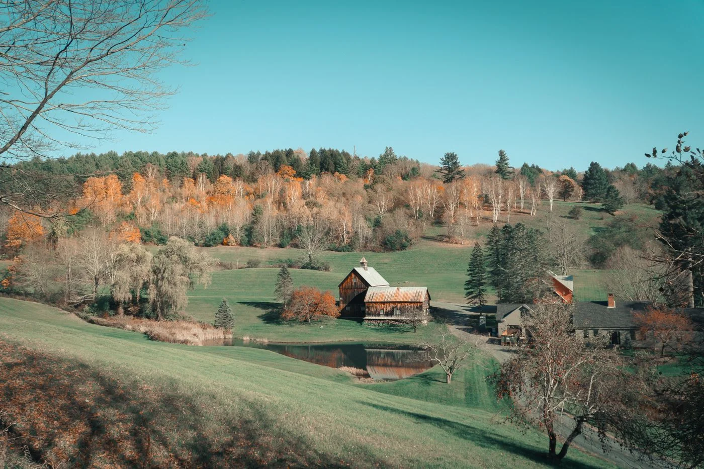 Autumn colors around a farm in Woodstock Vermont